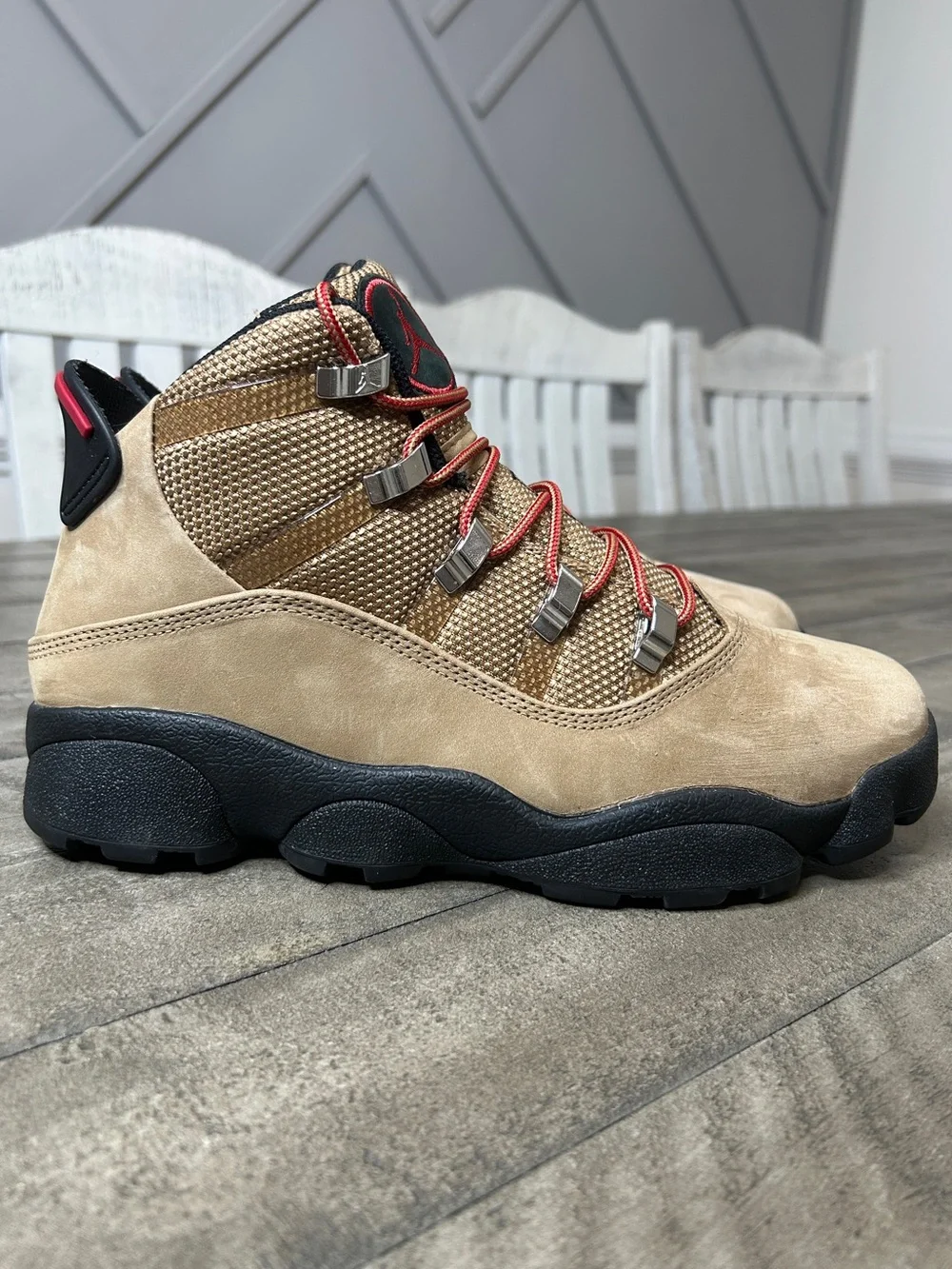 Jordan 6 Rings Winterized Boots Mens Size 8.5 Wheat Flax Black Red FV3826-202